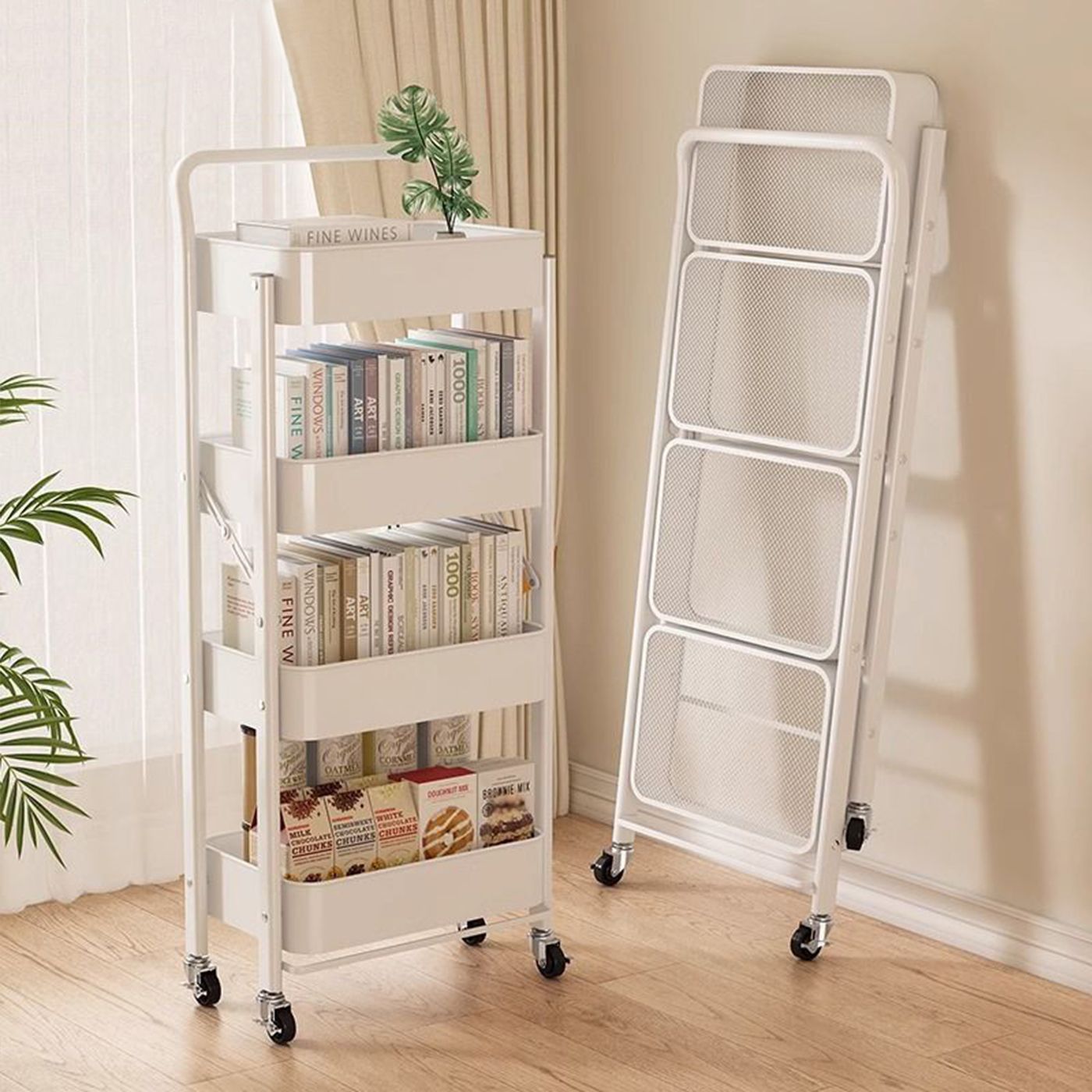 Foldable Rolling Kitchen Troll - Kitchen Appliances In White 评论和价格