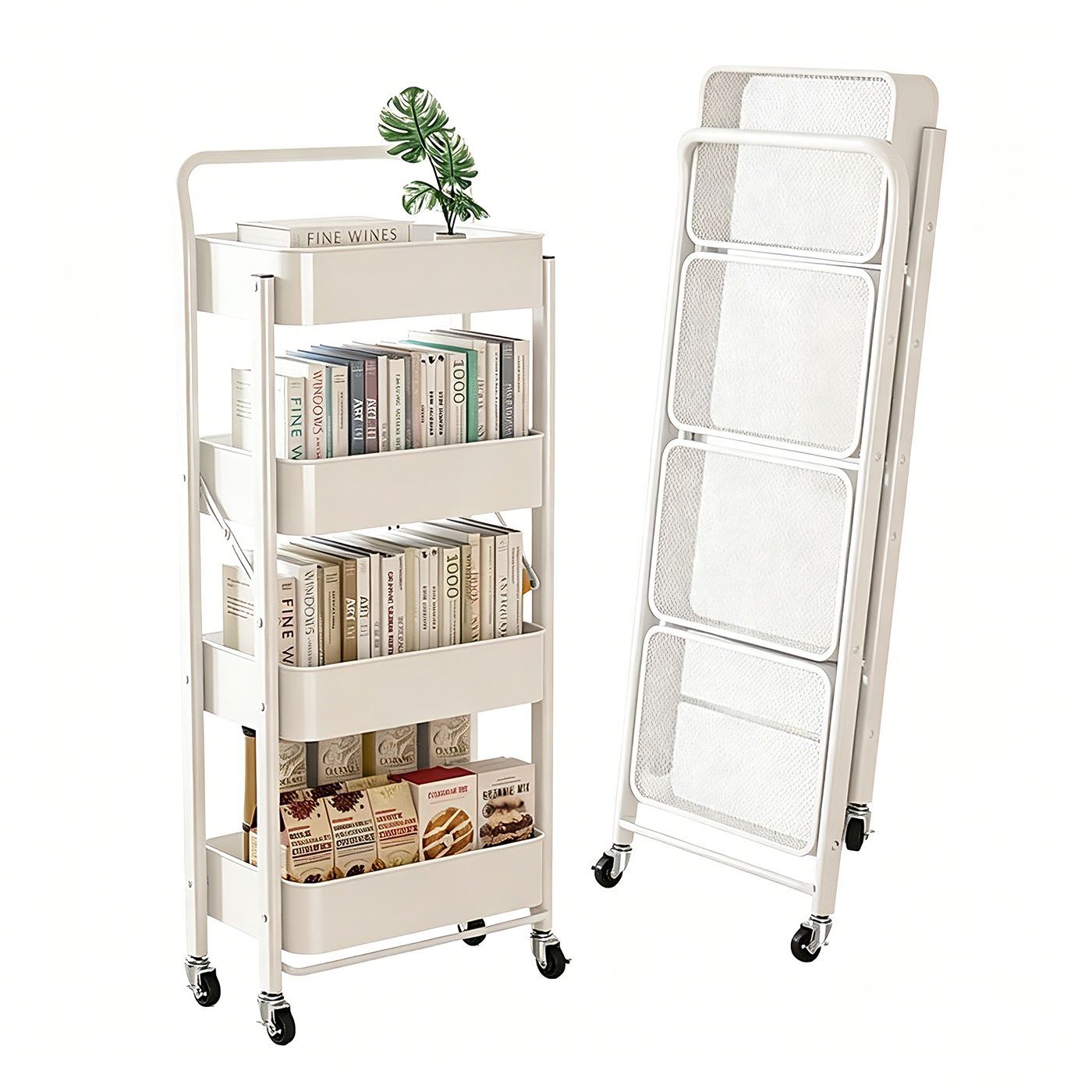 Foldable Rolling Kitchen Troll - Kitchen Appliances In White 评论和价格