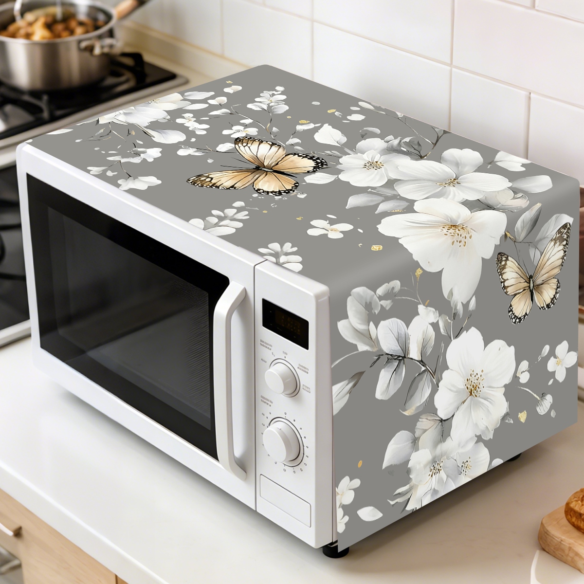 1pc  White Flower Microwave Du - Kitchen Appliances In White 评论和价格